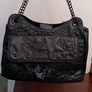 Betsey Johnson Black Quilted Leather Shoulder Bag